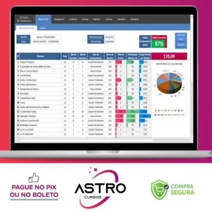 Planilha Controle de Estudos para Concursos Públicos Pro - Papel de Trabalho
